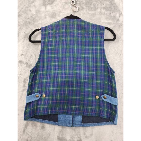 Vintage Koret City Blues Quilted Denim Snap Vest Plaid Crop Pant Set Size 8 Blue - Picture 3 of 16